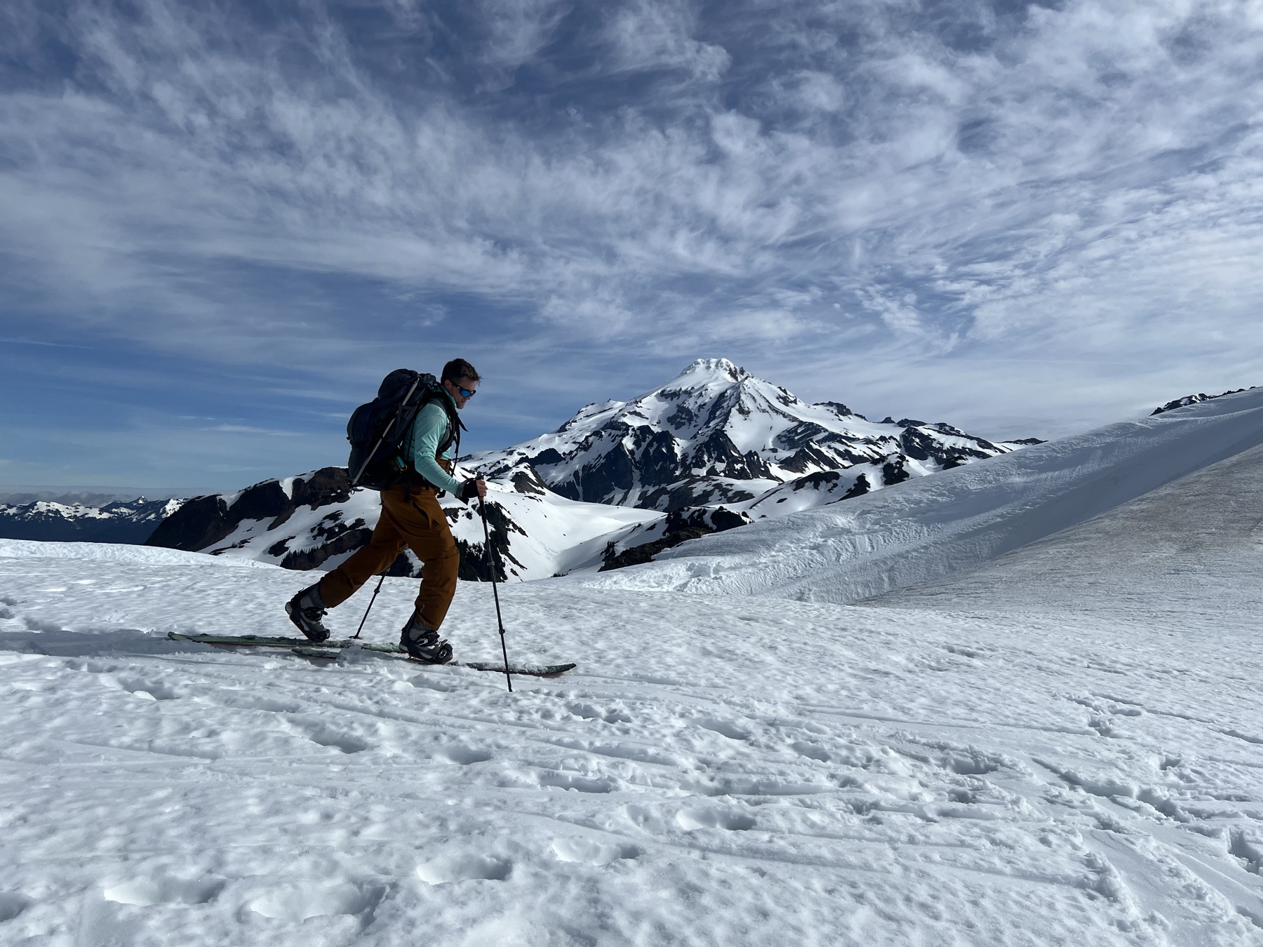 Justin Vorhees ski touring in the mountains